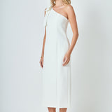 One Shoulder Bow Accent Midi Dress