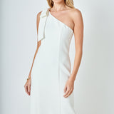 One Shoulder Bow Accent Midi Dress