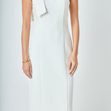 One Shoulder Bow Accent Midi Dress