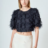Gridded Mesh Feathered Cropped Top