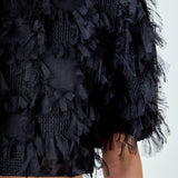 Gridded Mesh Feathered Cropped Top