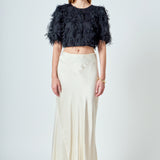 Gridded Mesh Feathered Cropped Top