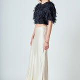 Gridded Mesh Feathered Cropped Top