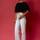 Gridded Mesh Feathered Cropped Top