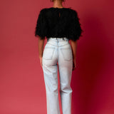 Gridded Mesh Feathered Cropped Top
