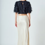 Gridded Mesh Feathered Cropped Top