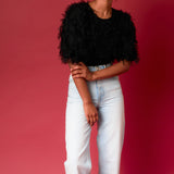 Gridded Mesh Feathered Cropped Top