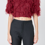 Gridded Mesh Feathered Cropped Top