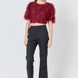 Gridded Mesh Feathered Cropped Top