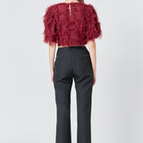 Gridded Mesh Feathered Cropped Top