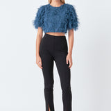 Gridded Mesh Feathered Cropped Top