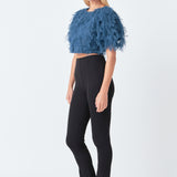 Gridded Mesh Feathered Cropped Top