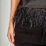 Satin Cowl Neck Top with Feather