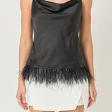 Satin Cowl Neck Top with Feather