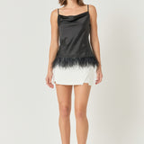 Satin Cowl Neck Top with Feather
