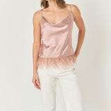 Satin Cowl Neck Top with Feather
