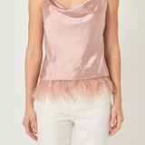 Satin Cowl Neck Top with Feather