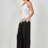 Satin Cowl Neck Top with Feather