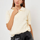 Cable Knit Polo Top