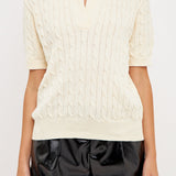 Cable Knit Polo Top