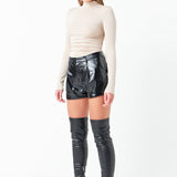 Mid-Waisted Faux Leather Shorts