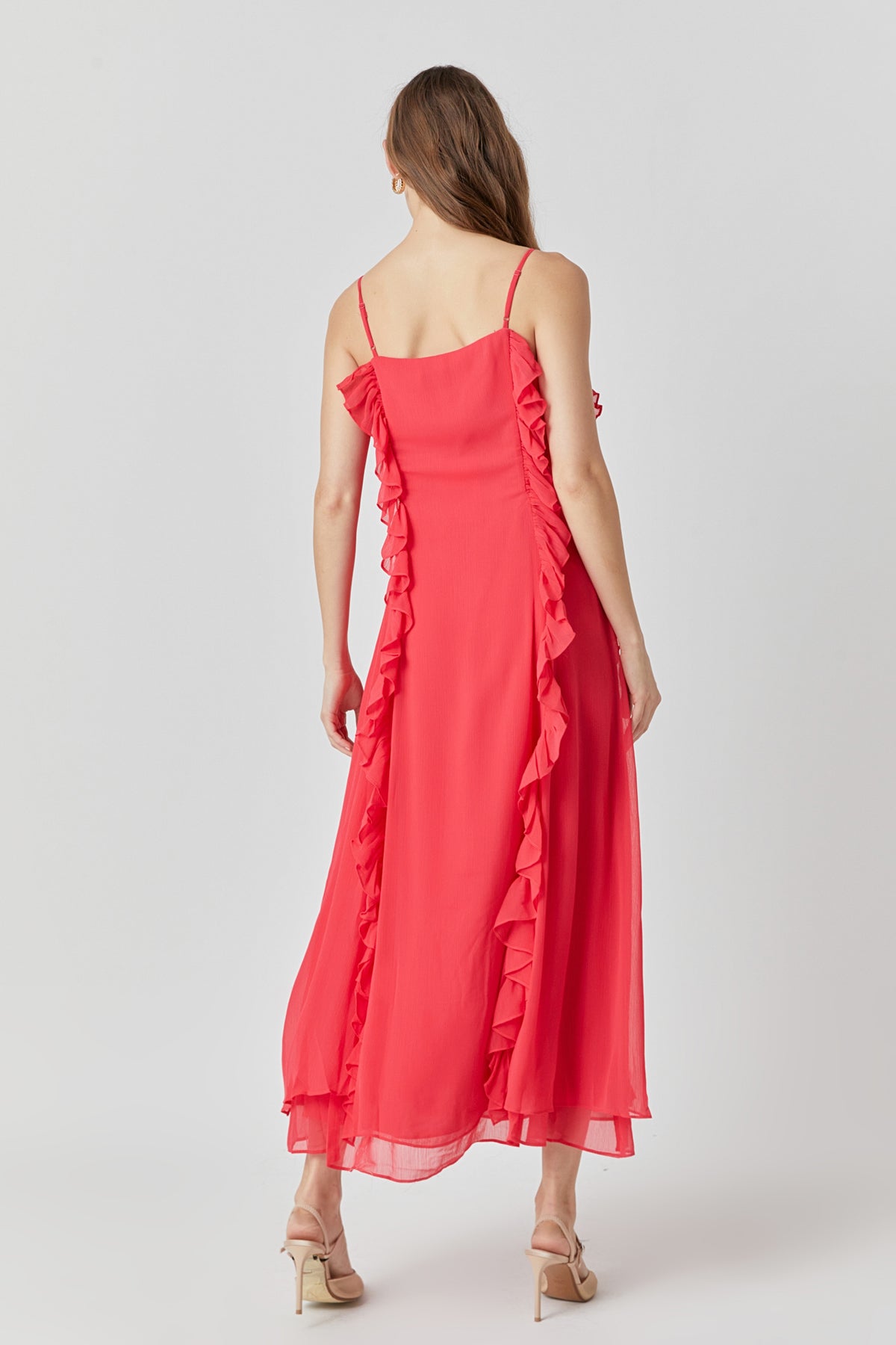 Chiffon Ruffled Spaghetti Maxi Dress