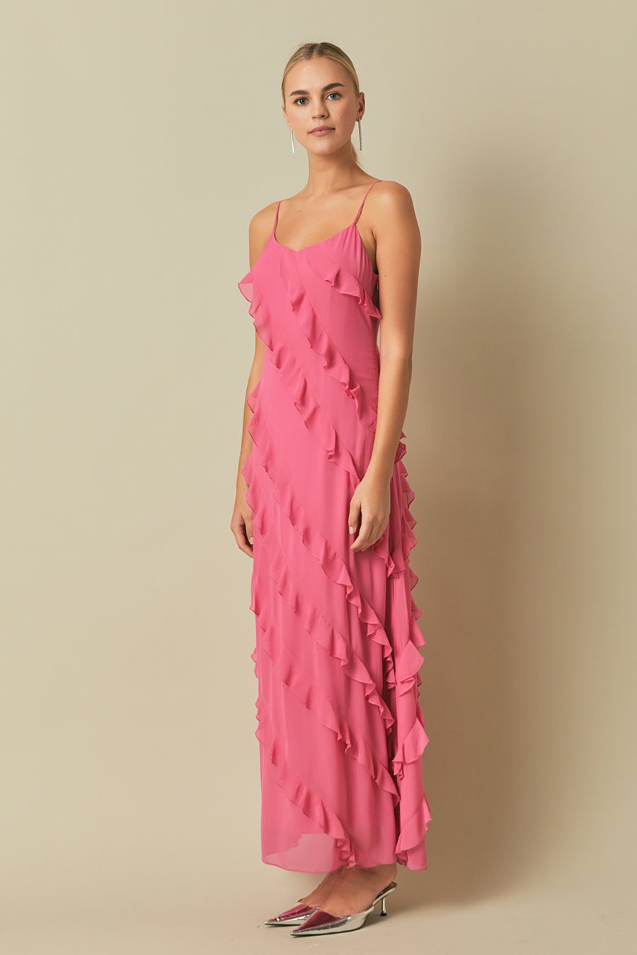 Irregular Design Ruffled Slip Dress