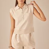 Soft Sleeveless Knit Polo Top