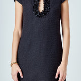 Tweed Shift Dress with Floral Trim