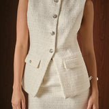 Jewel Buttoned Tweed Vest