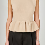 Jewel Trim Neck Peplum Knit Top