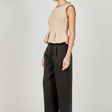 Jewel Trim Neck Peplum Knit Top