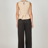 Jewel Trim Neck Peplum Knit Top