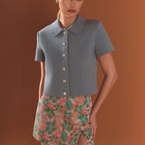 Jewel Buttoned Cropped Knit Top