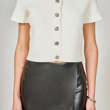Jewel Buttoned Cropped Knit Top