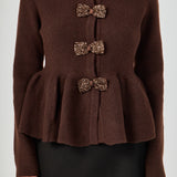 Bow Trim Flared Cardigan