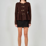 Bow Trim Flared Cardigan