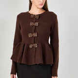 Bow Trim Flared Cardigan