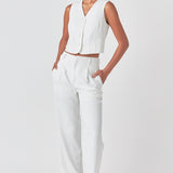 Pinstriped High Waisted Wide Trousers