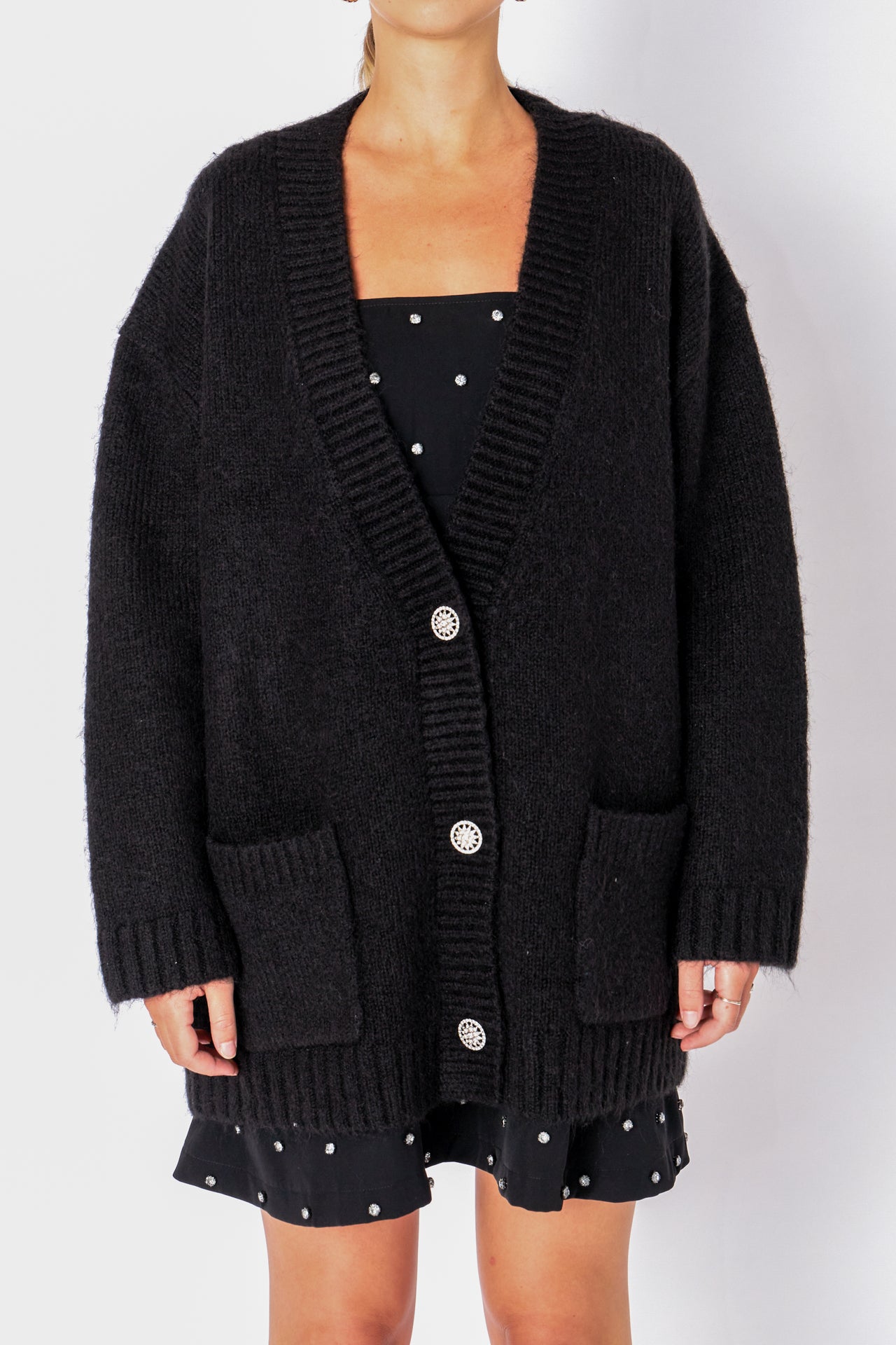 Endless Rose - Jewel Button Oversize Cardigan - Sweaters & knits in Women's Clothing available at endlessrose.com