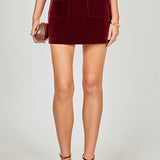 Velvet Jeweled Button Mini Skirt