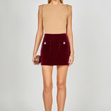 Velvet Jeweled Button Mini Skirt