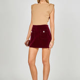 Velvet Jeweled Button Mini Skirt