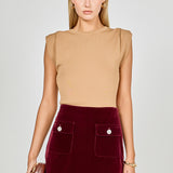 Velvet Jeweled Button Mini Skirt