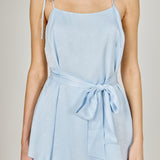 Spaghetti Tie Belted Romper Dress
