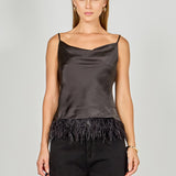Satin Cowl Neck Top with Feather