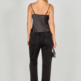 Satin Cowl Neck Top with Feather