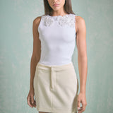Flower Trim Detail Sleeveless Top