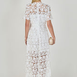 All Over Lace Short Sleeves Midi Dress