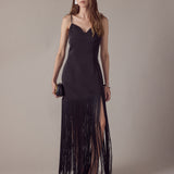 Satin Fringe Maxi Dress